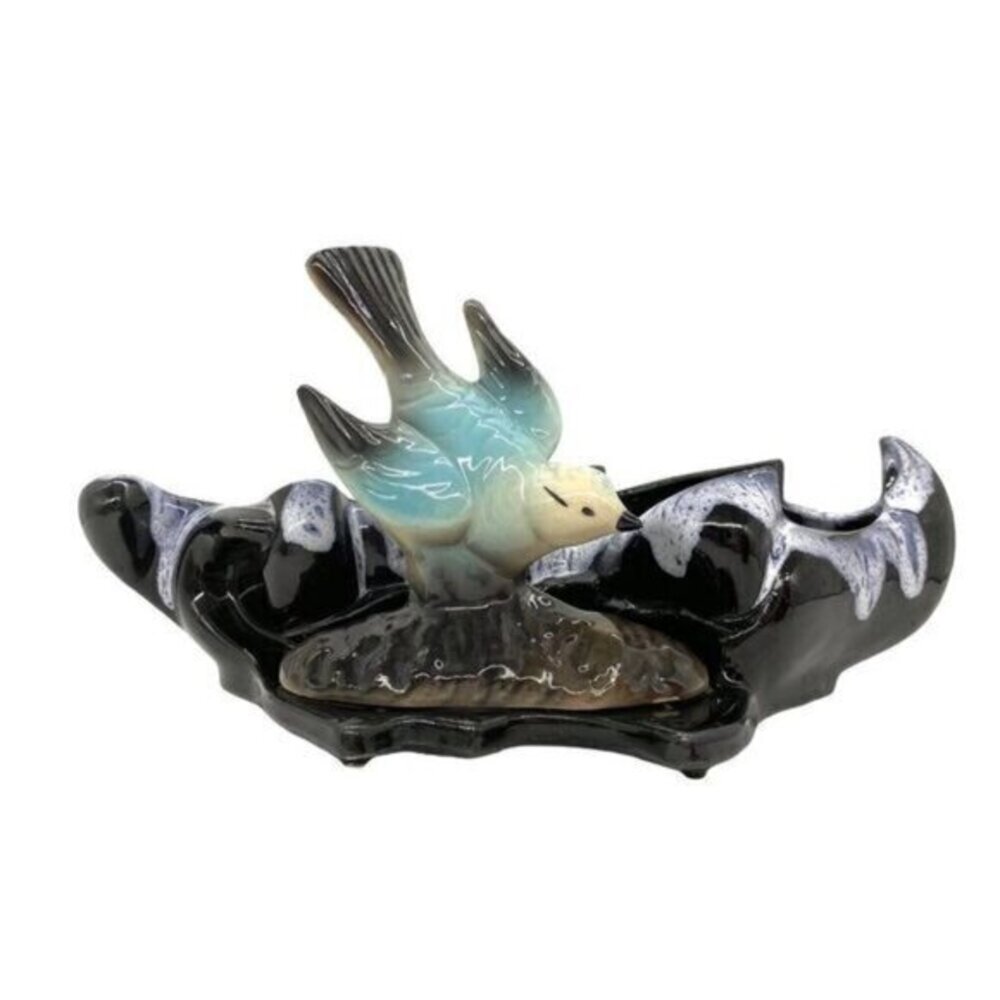 Mid Century Modern Blue Bird Trinket Dish Dresser Caddy Valet Catch All Kitschy